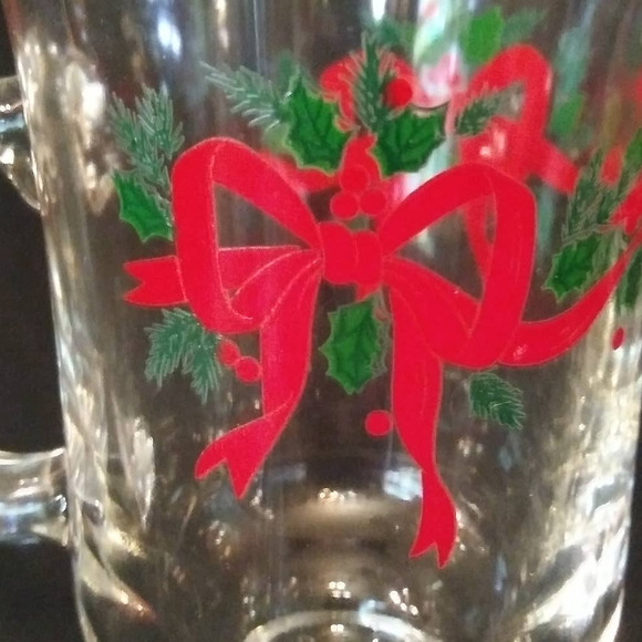 2 Vintage Libbey Clear Glass Pedestal Christmas Bow Irish Coffee Mugs Gold Trim - Picture 11 of 11